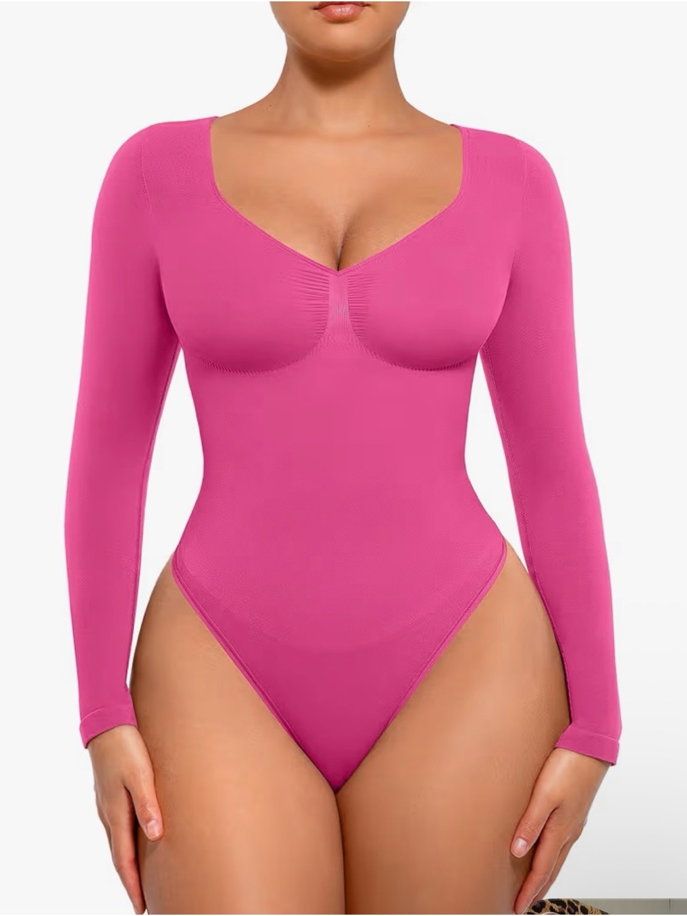Shapellx Seamless Shapewear Long Sleeve Bodysuit - Hot Pink